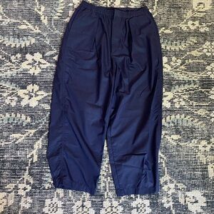Blue Ankle Cropped Pants with Elastic Waistband